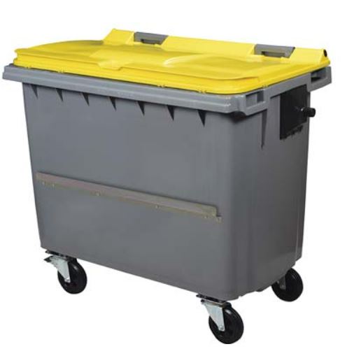 CONTENEUR KOROK 4 ROUES AVEC BARRE JAUNE 660L