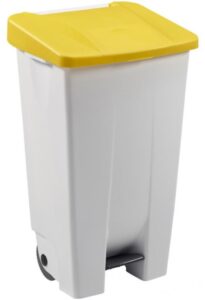 POUBELLE MOBILY BLANC COUVERCLE JAUNE 120 L