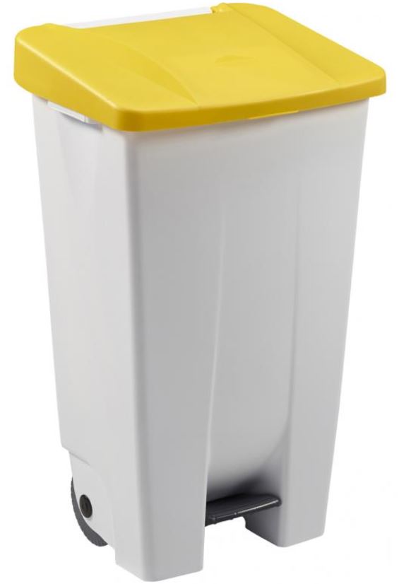 POUBELLE MOBILY BLANC COUVERCLE JAUNE 120 L