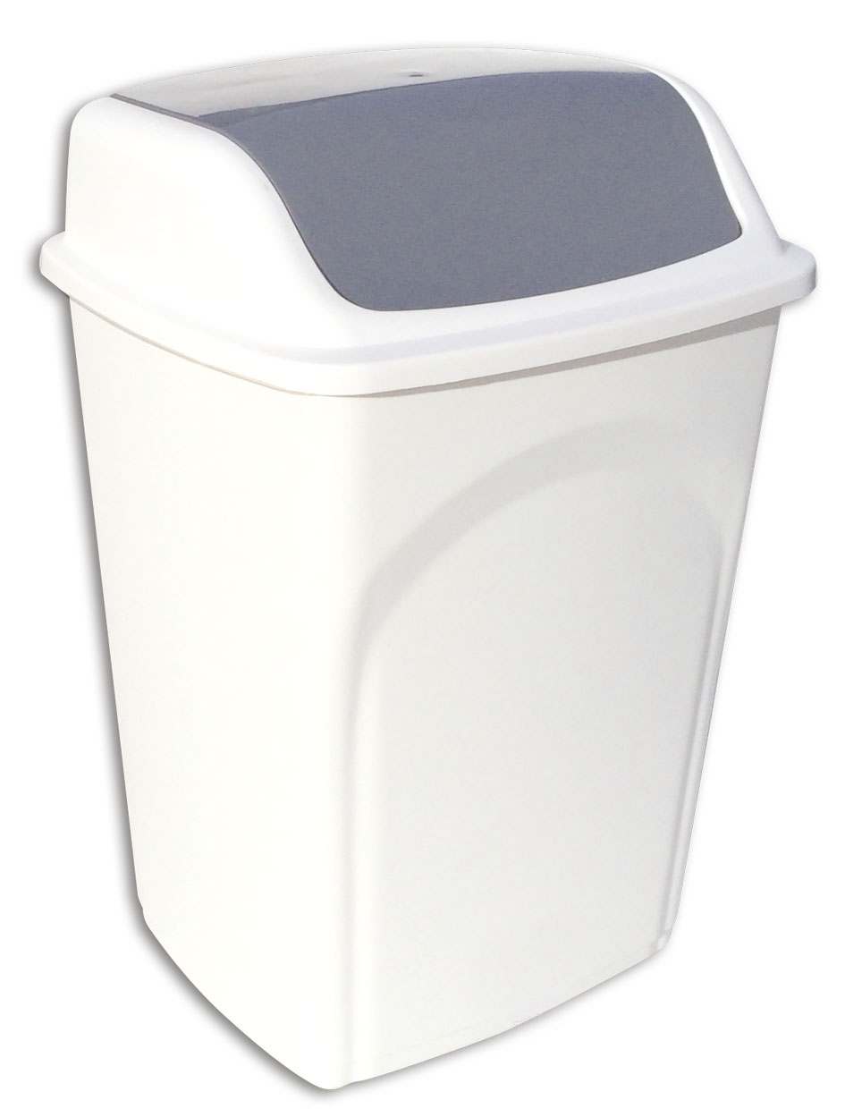 POUBELLE PLASTIQUE BLANCHE 50L A COUVERCLE BASCULA