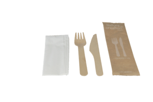 KIT COUVERT 3/1 FOURCHETTE COUTEAU SERVIETTE |BOIS