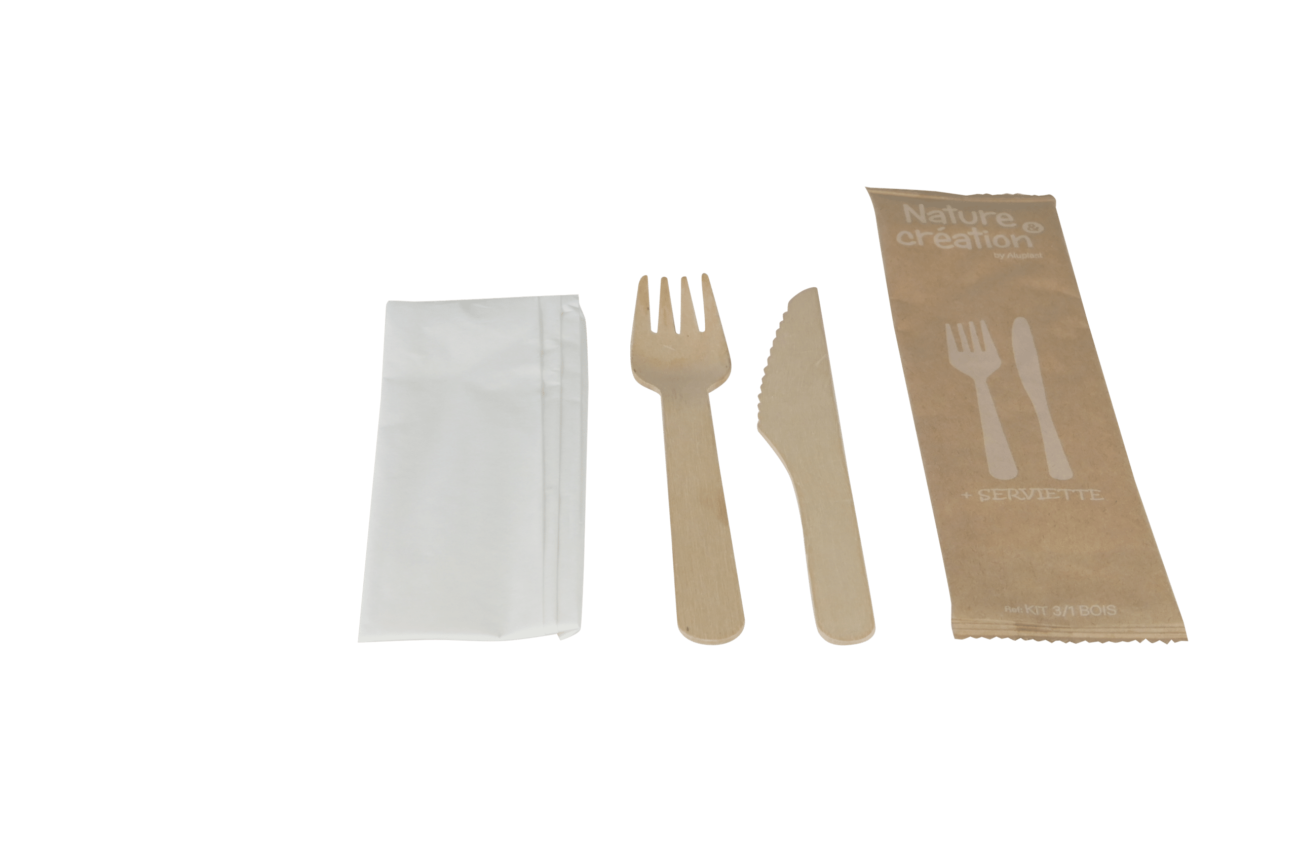 KIT COUVERT 3/1 FOURCHETTE COUTEAU SERVIETTE |BOIS
