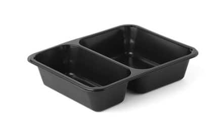 PLAT MENU NOIR EN PP - 2 COMPARTIMENTS