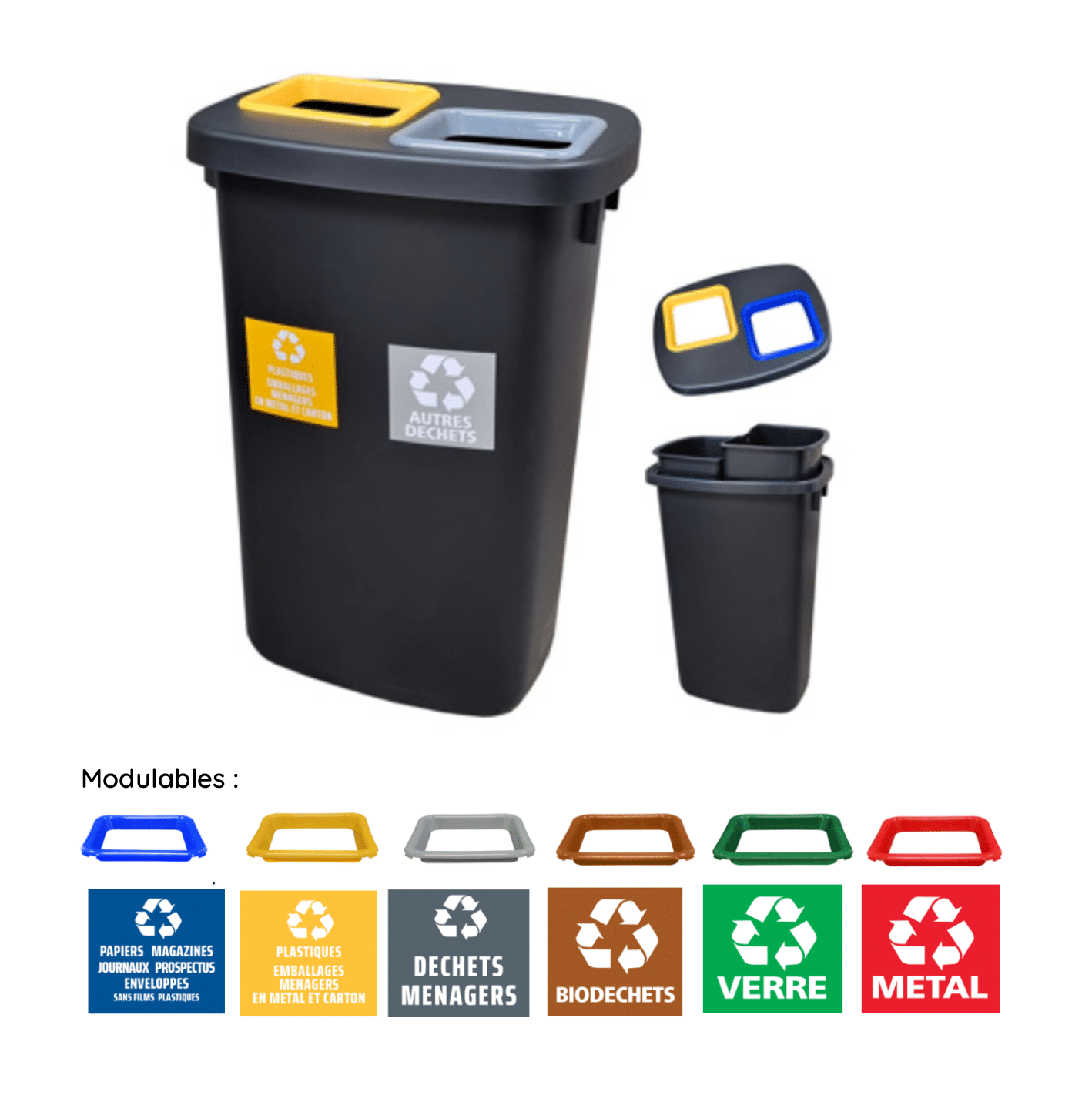 POUBELLE ATRIUM DUO | CLIPS ET ETIQUETTES | 2x45L